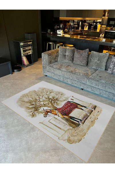 Rugs Modern Halı Συλλογή Seda: Υφαντό χαλί με μοτίβο δέντρων και αλόγων, μοντ...
