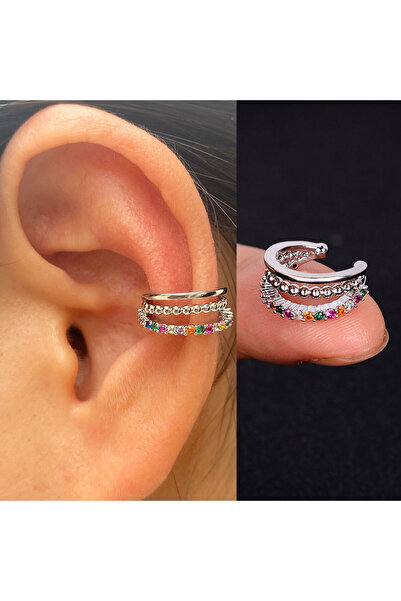 Choice H silver 1Piece Geometry Rainbow CZ Cuff Wrap Clip On Earrings Women G...