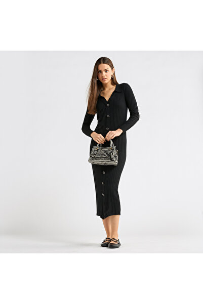 FAV Textured Collared Shirt Dress With Long Sleeves