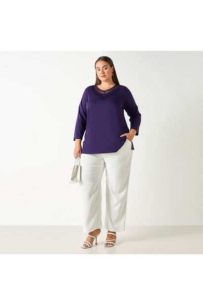Ulla Popken Plus Size Wide Leg Pants