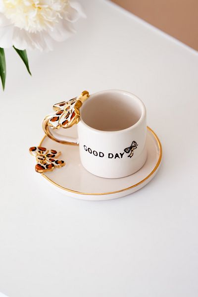 SİNEM YAMAN HOME Good Day Leopard Bow Cup / Handmade Ceramic Cup