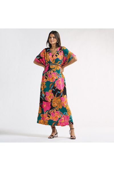 FAV All-over Floral Print V-neck Dress With Tie-up Belt