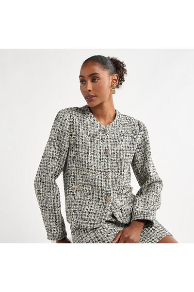 FAV Textured Blazer With Round Neck And Long Sleeves