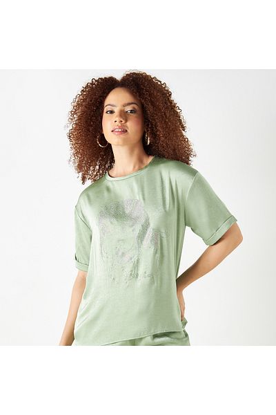 SP Characters Fruit Basket Embellished Top With Short Sleeves
