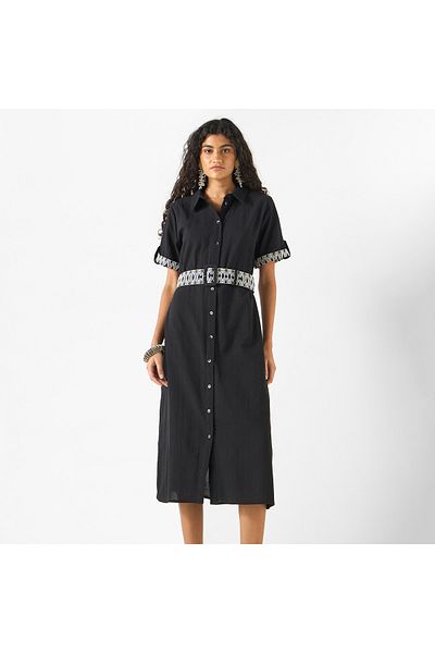 2Xtremz Embroidered Midi Shirt Dress With Collar And Adjustable Belt
