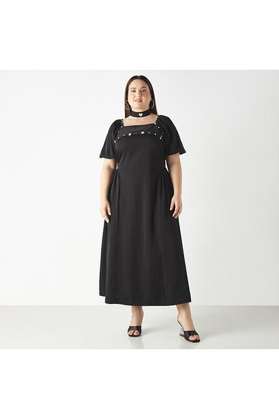 2Xtremz Embellished A-line Dress With Balloon Sleeves