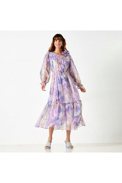 2Xtremz All-over Print Dress With Volume Sleeves And Tie-up Belt
