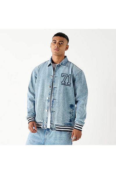 Starter Embroidered Denim Jacket With Collar And Long Sleeves