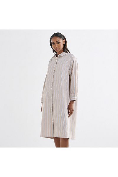 FAV Striped Button Down Shirt Dress With Long Sleeves