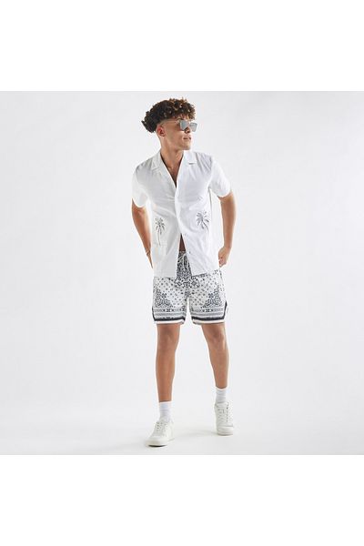 FAV Regular Fit Palm Tree Print Shirt With Short Sleeves And Pockets