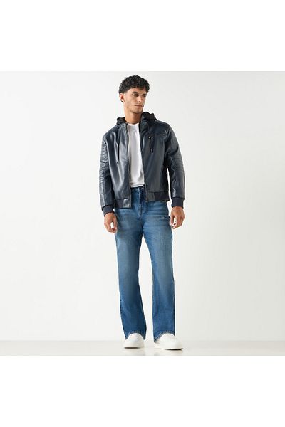 Lee Cooper سترة راكبي الدراجات النارية ذات السحاب الصلب مع غطاء للرأس وجيوب