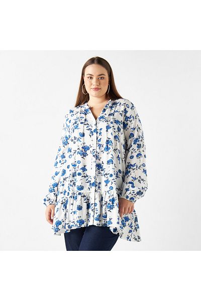 2Xtremz All-over Floral Print Tunic With Long Sleeves