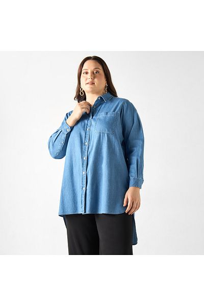 Ulla Popken Plus Size High Low Shirt With Long Sleeves And Pocket