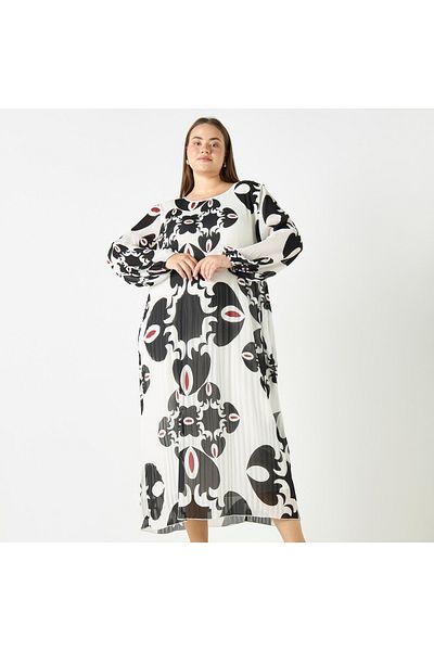 Ulla Popken Plus Size All-over Print Dress With Long Sleeves