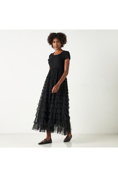 2Xtremz Midi Dress With Round Neck And Ruffle Detail