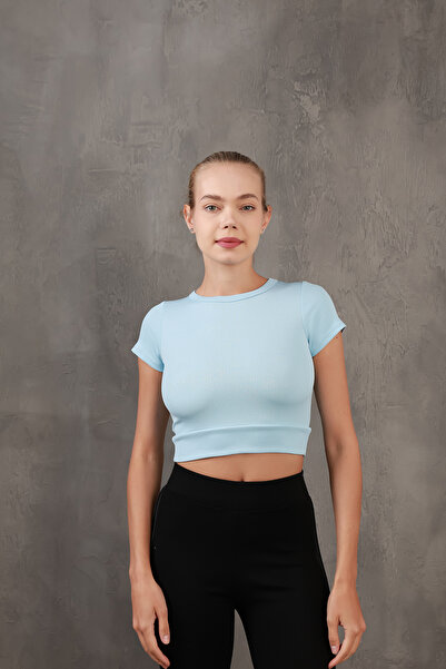 Miss Prova Corded Elastic Waist Crew Neck Crop Missbz2368