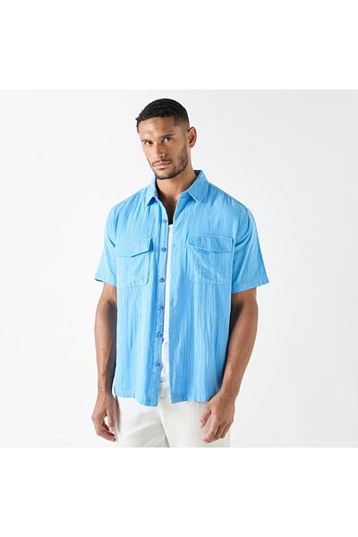 Iconic Textured Shirt With Short Sleeves And Front Pockets