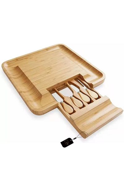 sharpdo Bamboo Cheese Board Cutter Set Slide-out Drawer Serving Platter Tray Cutting Board