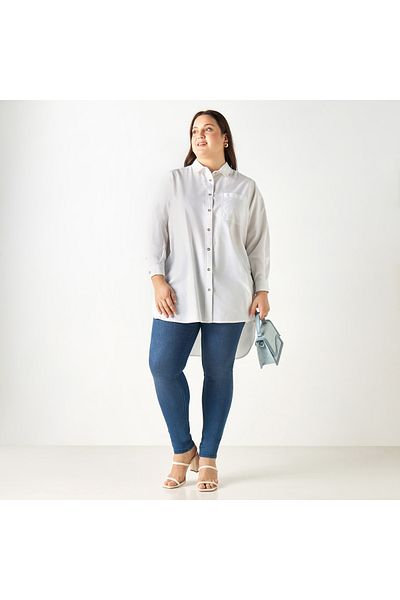 Ulla Popken Plus Size High Low Shirt With Long Sleeves And Pocket