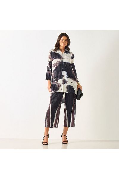 2Xtremz Printed High-low Top With Collar And 3/4 Sleeves