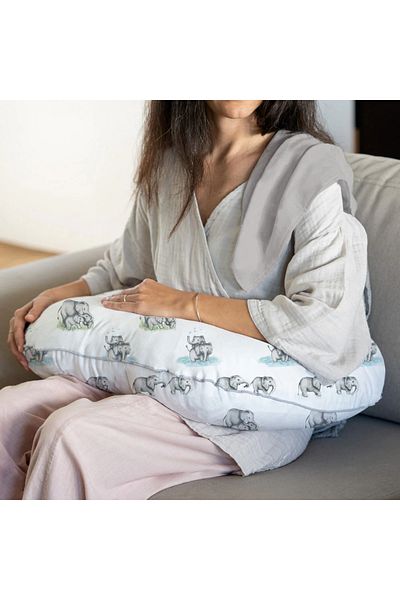 DEUX LAPINS Les Êlêphants Patterned 100% Cotton Muslin Baby Nursing Pillow