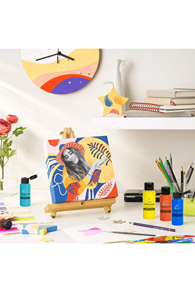 Artzone Akrilik Boya Seti 12 Renk x 60ml. Fırça ve Palet Hediyeli (Pastel ve Ana Renkler)