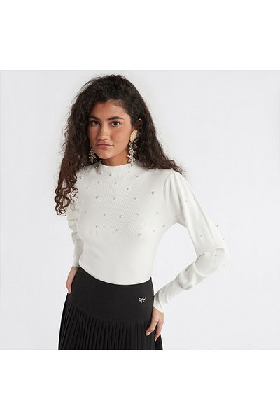 FAV سترة مزينة باللؤلؤ بأكمام طويلة