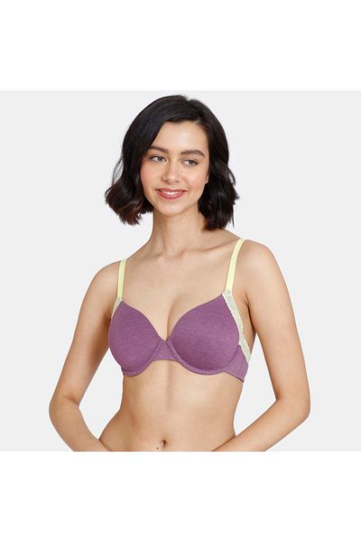 Zivame Lace Detail Padded Wired T-shirt Bra With Hook And Eye Closure