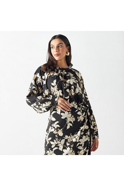 Iconic All-over Floral Print Top With Volume Sleeves
