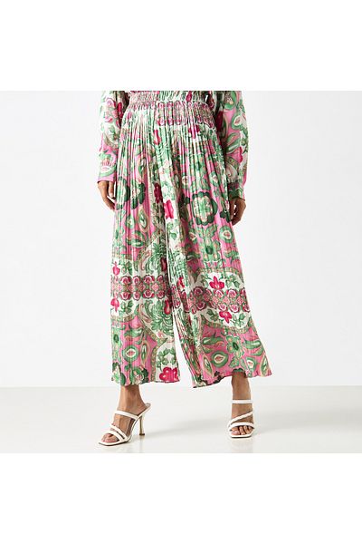 2Xtremz Floral Print Pleated Palazzo Pants With Elasticated Paperbag Waist