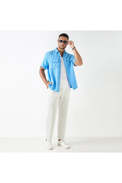 Iconic Textured Shirt With Short Sleeves And Front Pockets