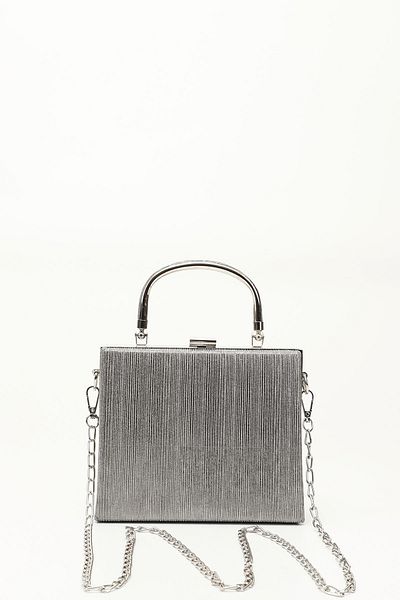 GÖNDERİ(R) Women / Girls Platinum Silvery Long Chain Evening Dress Bag with Hand and Shoulder Strap