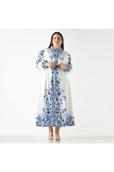2Xtremz All-over Floral Print Shirt Dress With Tie-up Belt And Long Sleeves