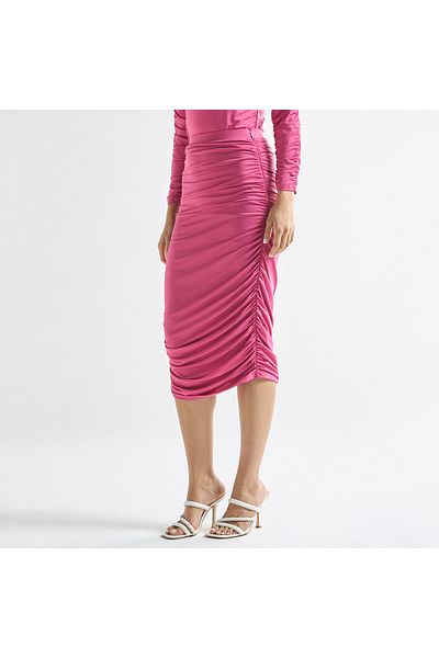 FAV Ruched Midi Pencil Skirt With Zip Closure And Tie-ups