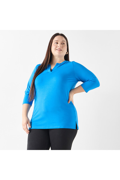 Ulla Popken Plus Size V-neck 3/4 Sleeves T-shirt