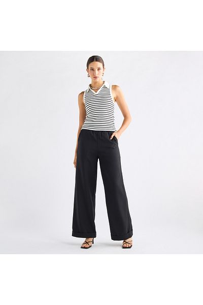 FAV Full Length Striped Wide Leg Pants With Elasticated Waistband