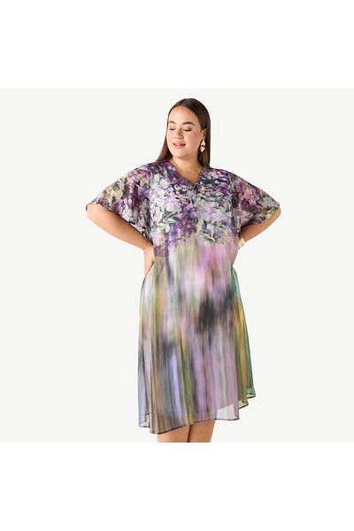 Ulla Popken Plus Size Print Dress With V-neck