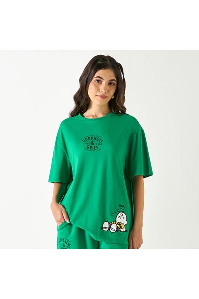 SP Characters Peanuts Embroidered Crew Neck T-shirt With Short Sleeves
