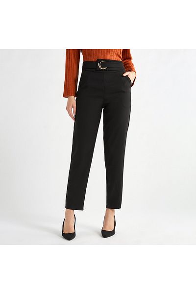 FAV Solid Straight Fit Trousers With Belt Detail And Pockets