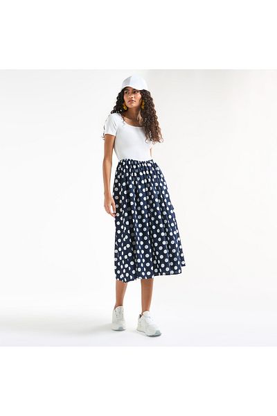 FAV Polka Dot Print A-line Dress With Short Sleeves And Pocket