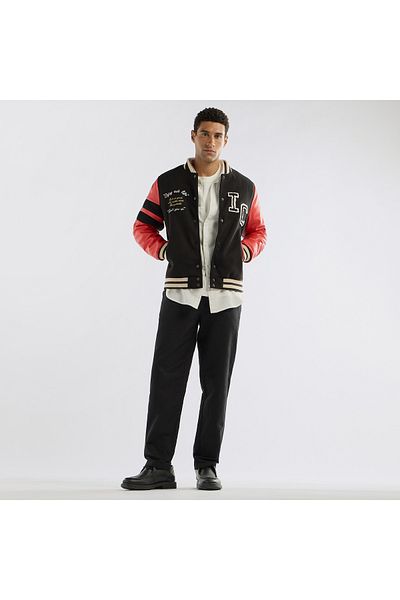 FAV Slogan Detail Button Through Bomber Jacket With Pockets And Long Sleeves