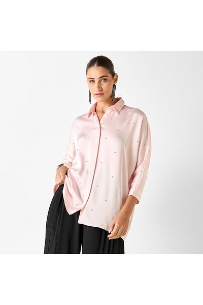 Iconic Oversized Embellished Shirt With 3/4 Sleeves