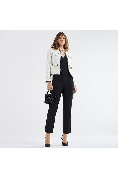 FAV Textured Lace Detail Blazer With Long Sleeves And Button Accents