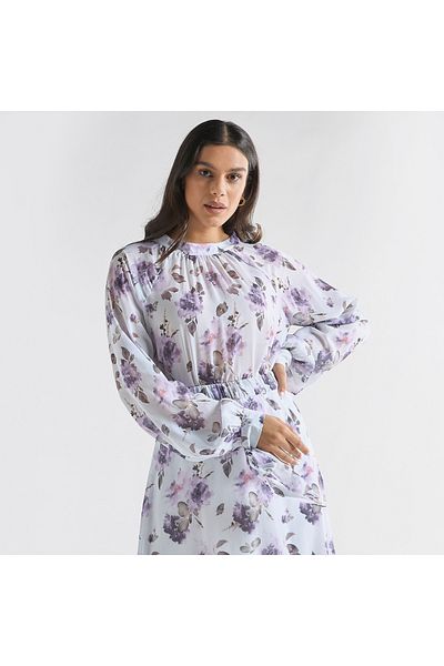 FAV All-over Floral Print High Neck Top With Long Sleeves And Tie-ups