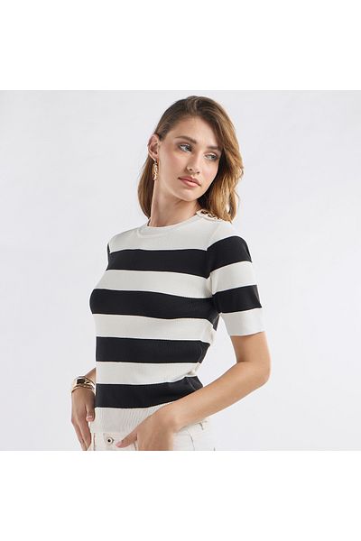 FAV Striped Round Neck T-shirt With Short Sleeves