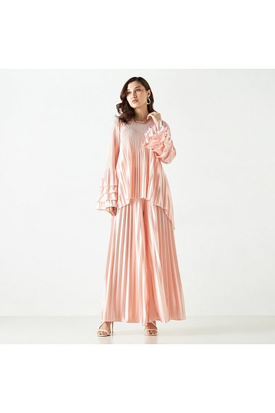 2Xtremz Pleated Mid-rise Wide Leg Trousers With Elasticated Waistband