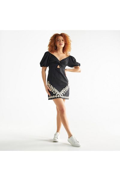 FAV Embroidered Off Shoulder Dress With Cutout Detail And Zip Closure