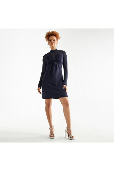 FAV Mini Shift Dress With High Neck And Long Sleeves