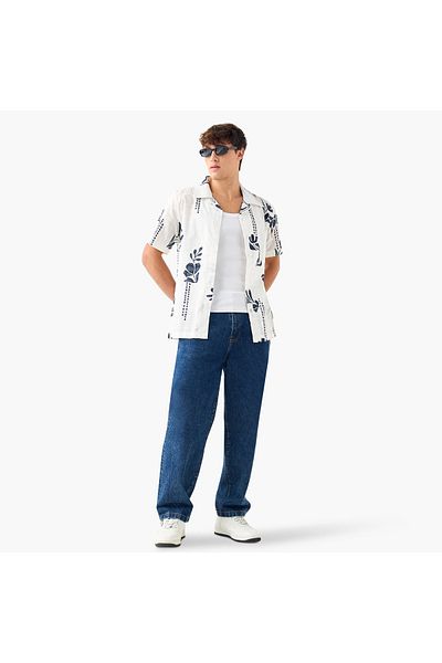 Lee Cooper Relaxed Fit Printed Shirt With Camp Collar