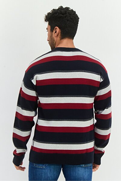 Perry Ellis Men Crew Neck Stripe Sweater, Navy